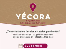 Aviso importante estará el módulo de agencia fiscal en Yécora para cualquier trámite este 6 y 7 de marzo se estará atendiendo por turnos para mayor información acude alas oficinas en el H.Ayuntamiento de Yécora.