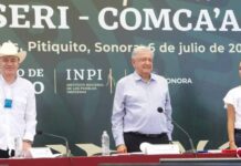 Presiden Gobernador Durazo, presidente López Obrador y presidenta electa Sheinbaum continuidad de restitución de derechos a comunidad Seri