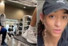 Joven mujer felicita a un hombre en el gimnasio porque descubrió que el no la miraba.