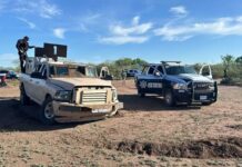 Asegura Seguridad Pública y Ejército Mexicano vehículos y arsenal en El Claro; no se registran personas lesionadas