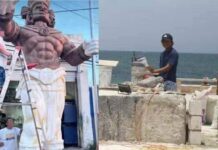 Instalan la figura de «Chaac» en Yucatán, luego de la polémica por la instalación de la estatua de Poseidón.