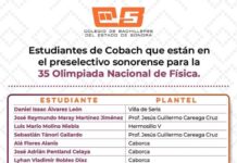 ESTUDIANTES DE COBACH SONORA INTEGRAN PRESELECTIVO PARA LA 35 OLIMPIADA NACIONAL DE FÍSICA