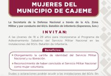 INVITA JUNTA MUNICIPAL DE RECLUTAMIENTO A MUJERES DE CAJEME A PROGRAMA DE ADIESTRAMIENTO DEL SMN