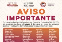 Anuncia SEC Sonora suspensión de clases por bajas temperaturas en 41 municipios de la entidad