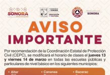Anuncia SEC Sonora modificación de horario de clases por bajas temperaturas