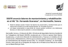 #ComunicadoISSSTE 📰 ISSSTE anuncia acciones de mantenimiento y rehabilitación en el Hospital General “Dr. Fernando Ocaranza”, en Hermosillo.